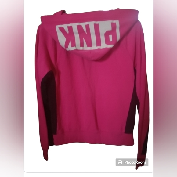 PINK VS Full Zip Up Colorblock Hoodie Hot Pink, Black & White - Picture 4 of 6